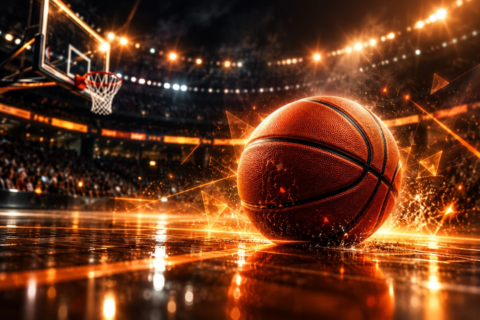 Basketball player attacking the rim