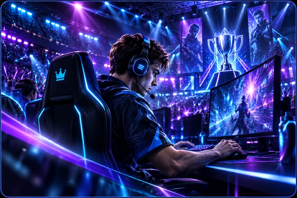 Esports player competing at a gaming arena
