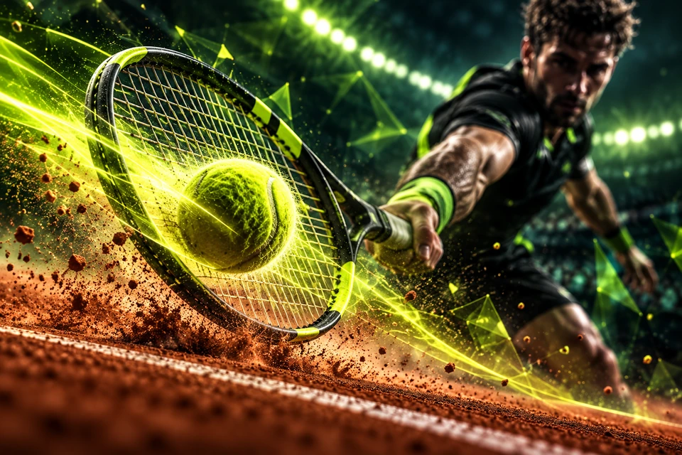 Tennis player returning a ball