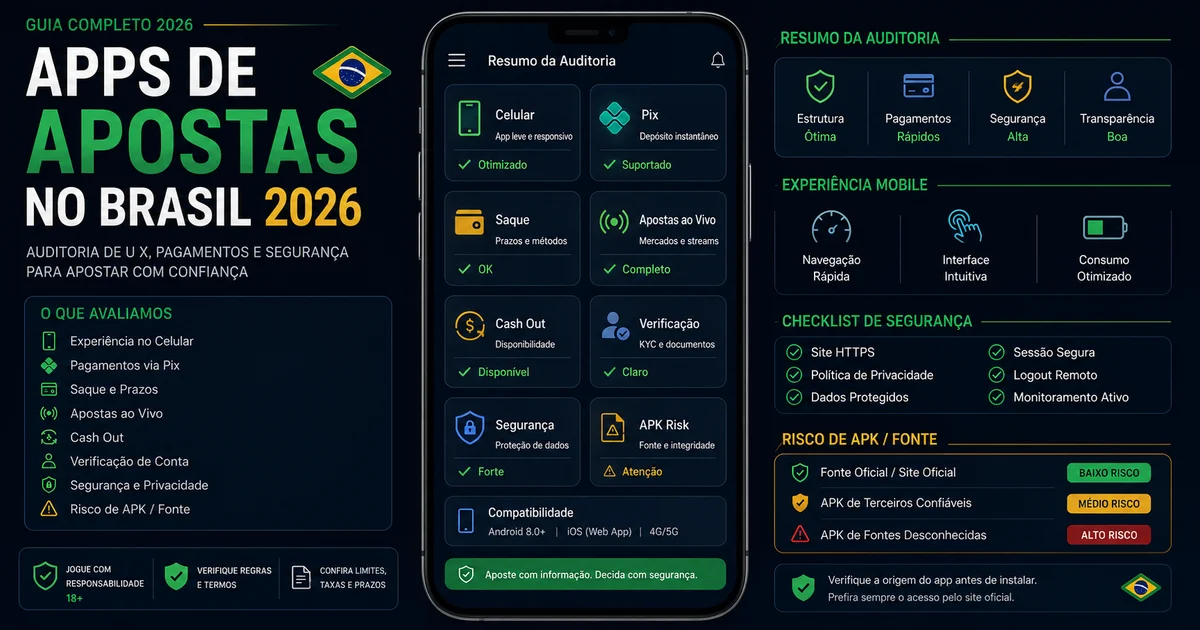Painel de comparação de apps de apostas com celular, Pix, saque, apostas ao vivo e segurança